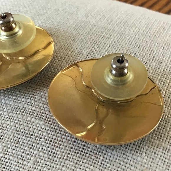 Vintage 80’s Earthy & Gold Tone Pierced Earrings Round Lightweight - Picture 10 of 16